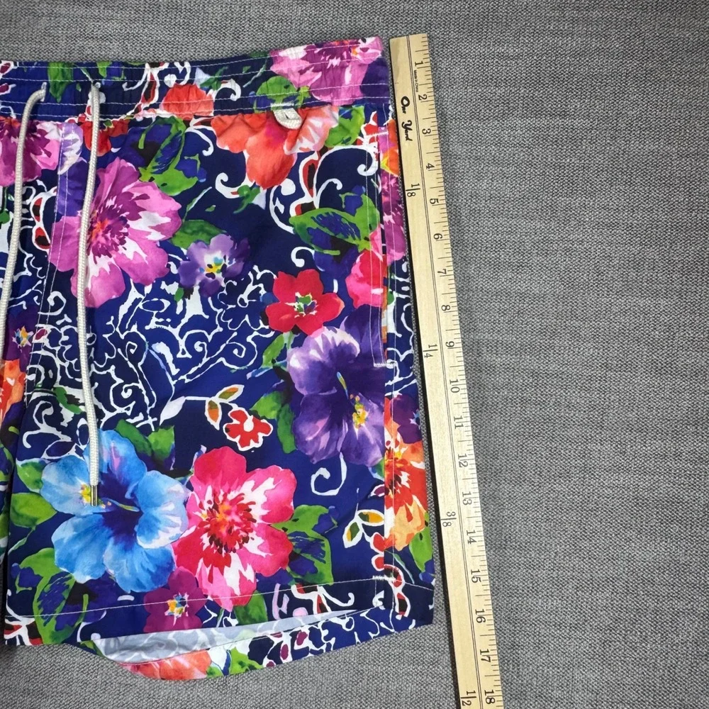 Polo Ralph Lauren Mens Floral Swim Trunks Blue Tropical Hibiscus Shorts Size M